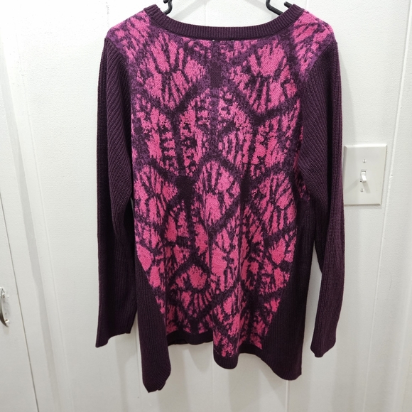 LOGO Lori Goldstein Pink/Purple Acrylic Sweater Abstract Design Panel Size L - Picture 6 of 10